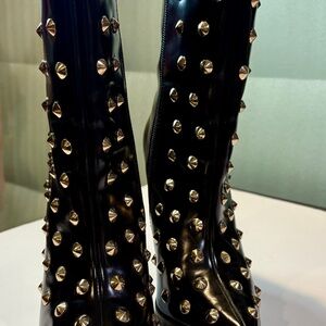 Cape Robbin Black Patent Heeled Boots with Gold Studs/Spikes Black Edgy Glam